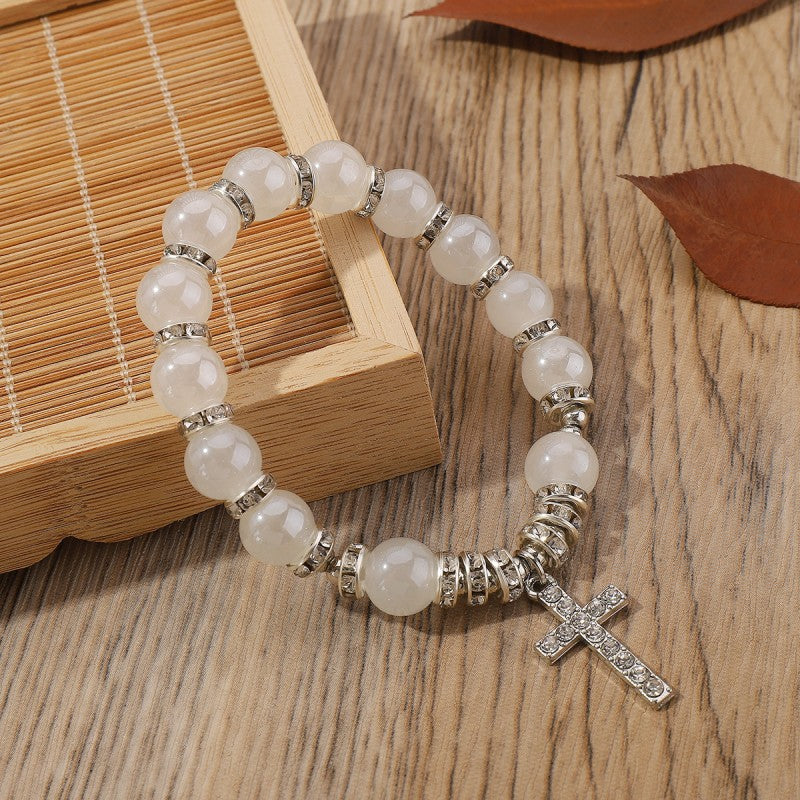 Glass Beaded Cross Bracelet