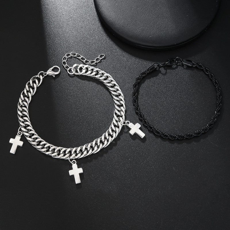 Double Chain Cross Bracelet