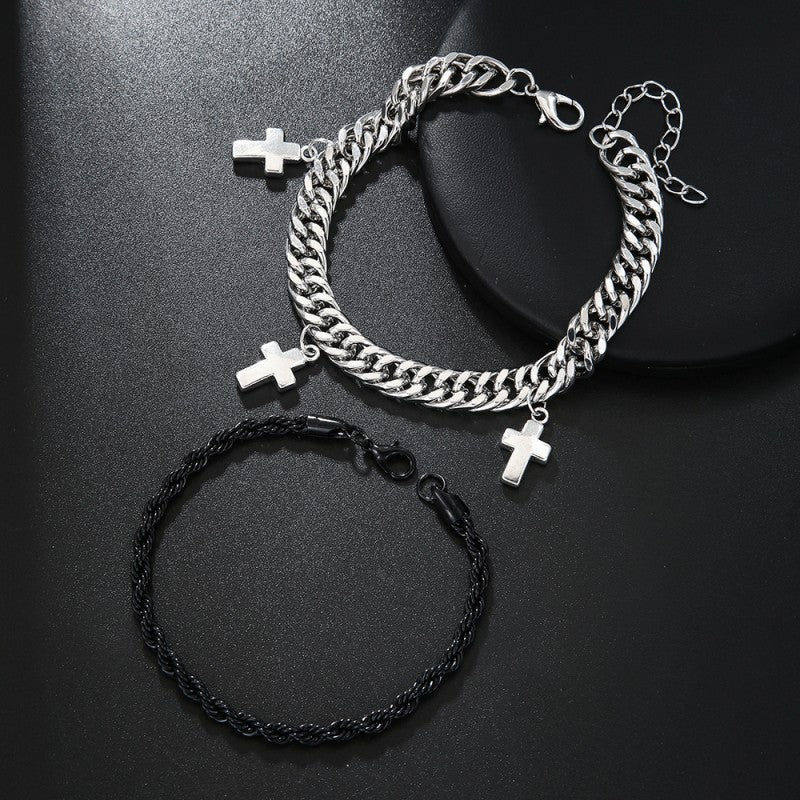 Double Chain Cross Bracelet