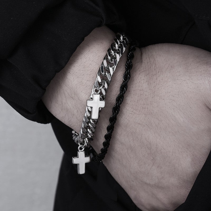 Double Chain Cross Bracelet