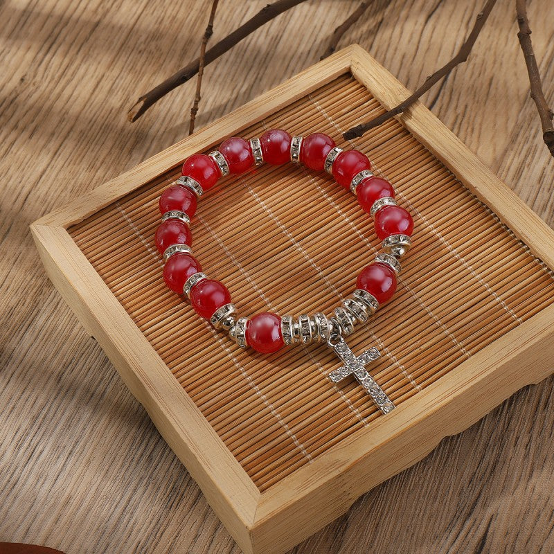 Glass Beaded Cross Bracelet