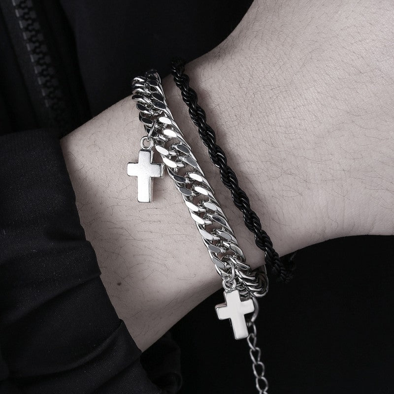 Double Chain Cross Bracelet